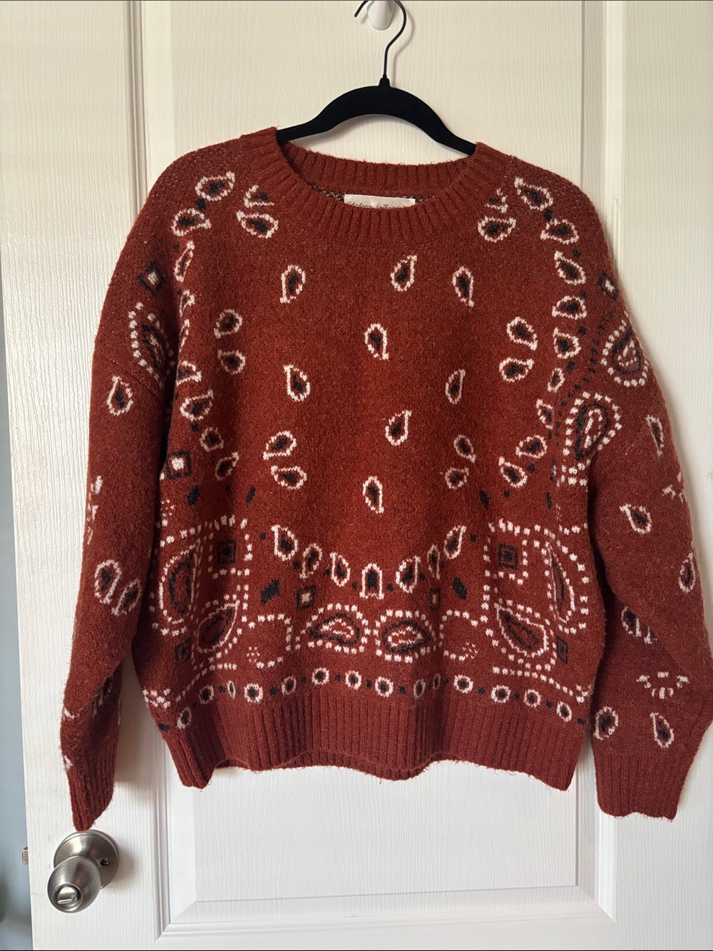Chelsea & Theodore Rust Paisley Crewneck Sweater